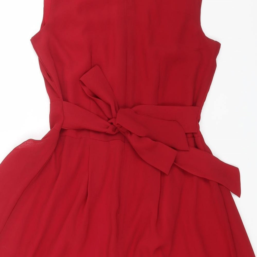 jasmine Womens Red Polyester Skater Dress Size 8 V-Neck Zip