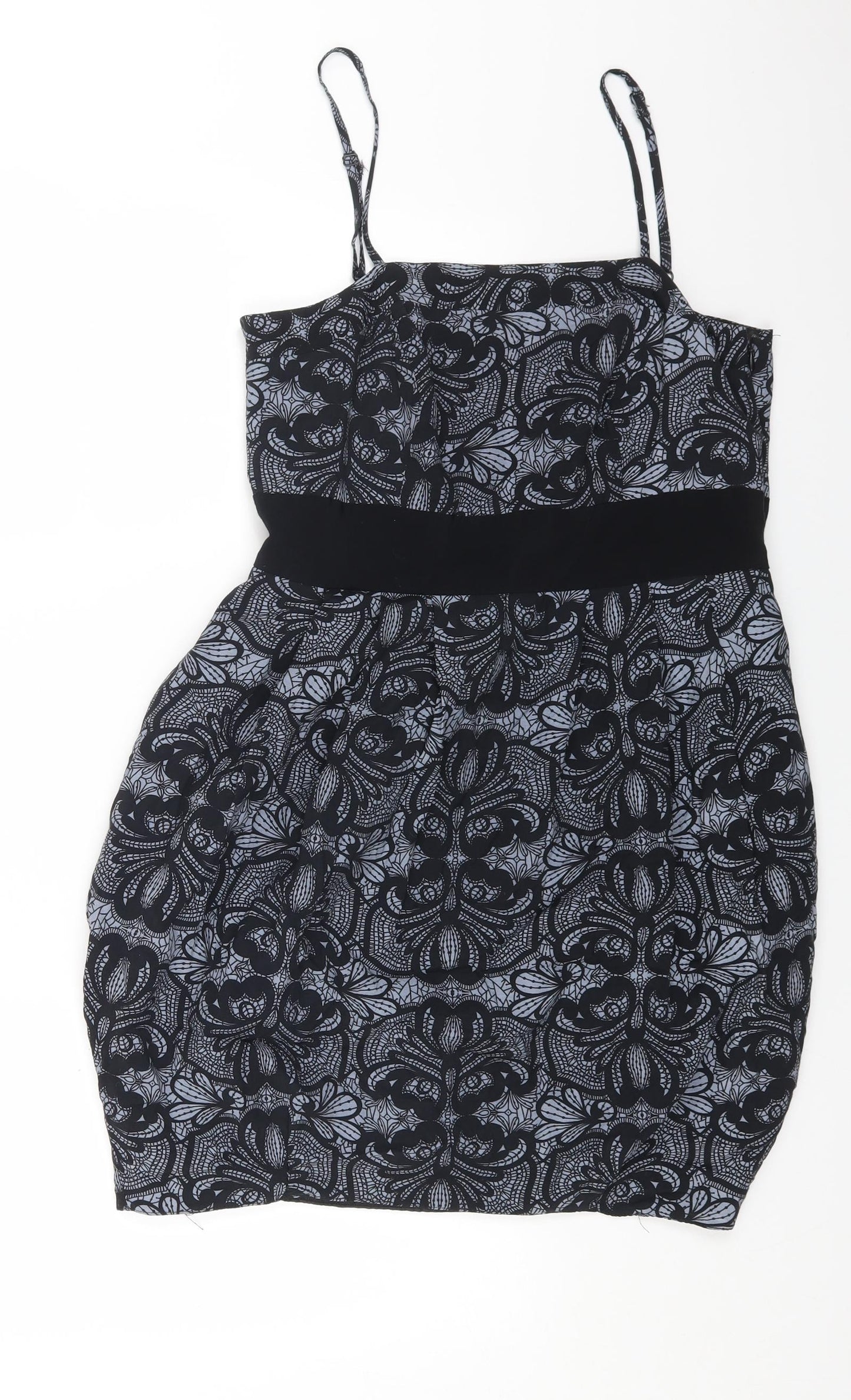 South Womens Grey Geometric Polyester Bodycon Size 12 Square Neck Zip