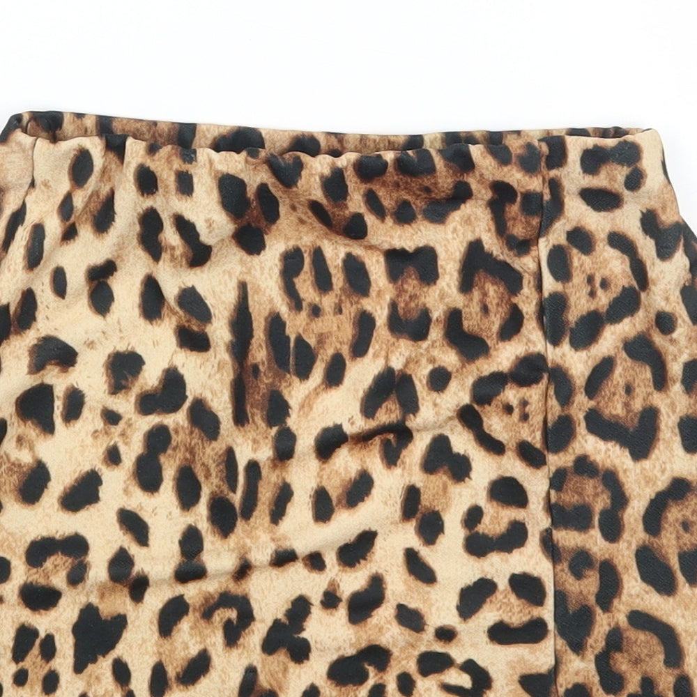 Missguided Womens Brown Animal Print Polyester Mini Skirt Size 10 - Leopard Print