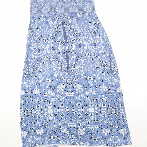 Max Studio Womens Blue Geometric Cotton A-Line Size M Square Neck Pullover