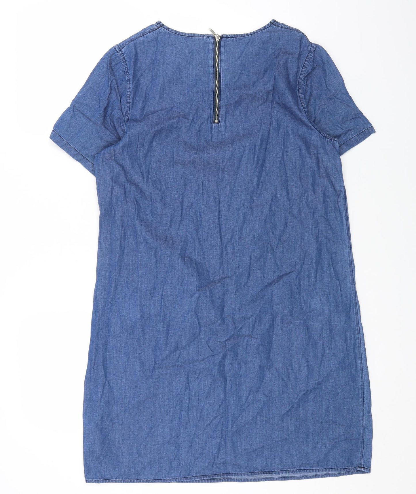Peacocks Womens Blue Cotton Shift Size 12 Boat Neck Zip