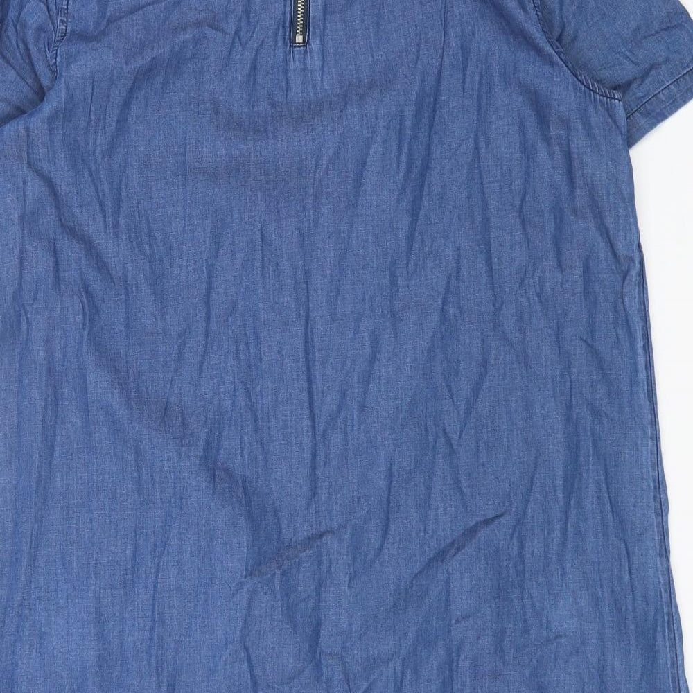 Peacocks Womens Blue Cotton Shift Size 12 Boat Neck Zip