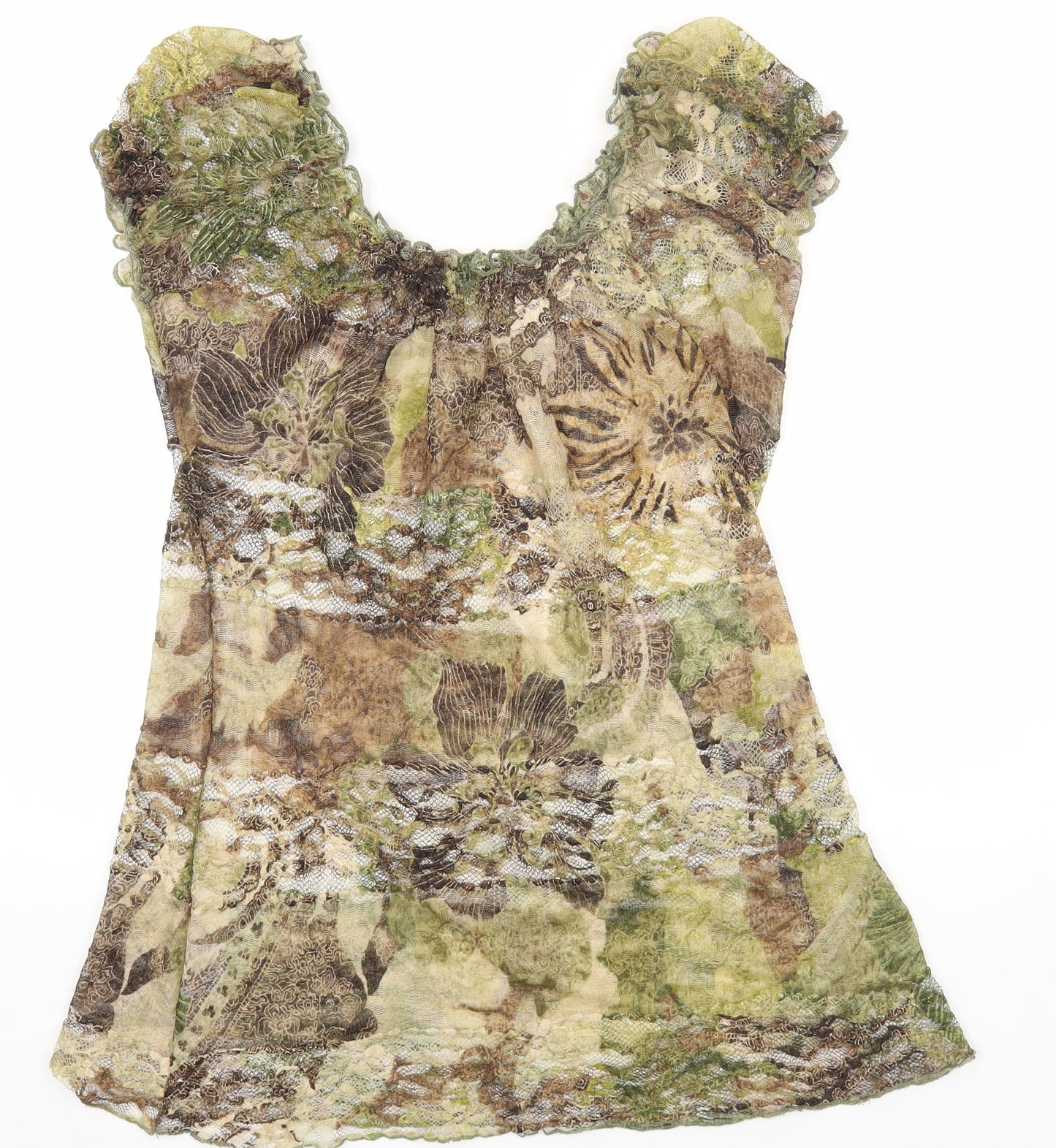 Per Una Womens Green Geometric Polyester Basic Blouse Size 16 Round Neck - Lace Detail