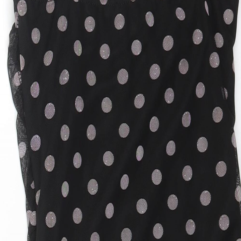 PRETTYLITTLETHING Womens Black Polka Dot Polyester Bodycon Size 6 V-Neck Pullover