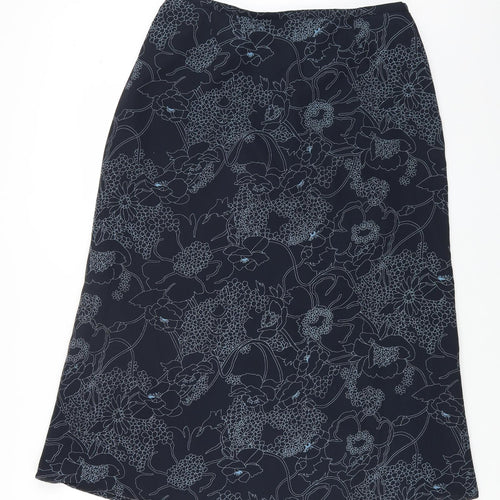 ELVI Womens Blue Floral Polyester Straight & Pencil Skirt Size 36 Zip