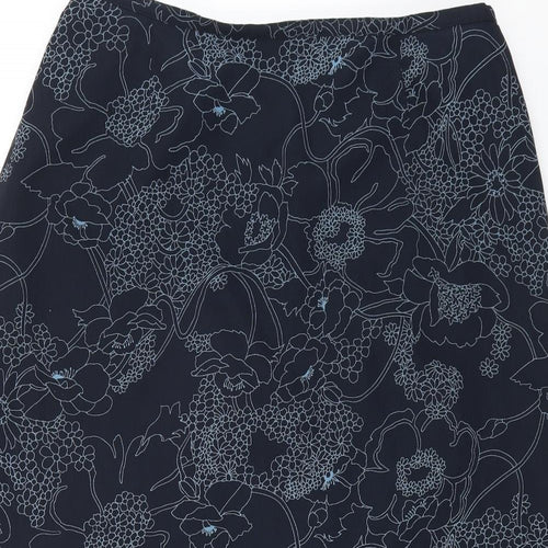 ELVI Womens Blue Floral Polyester Straight & Pencil Skirt Size 36 Zip
