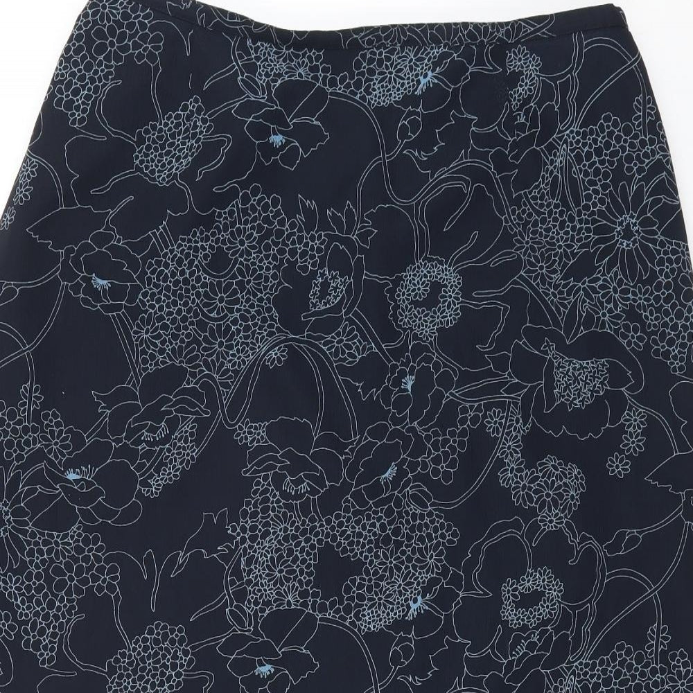 ELVI Womens Blue Floral Polyester Straight & Pencil Skirt Size 36 Zip