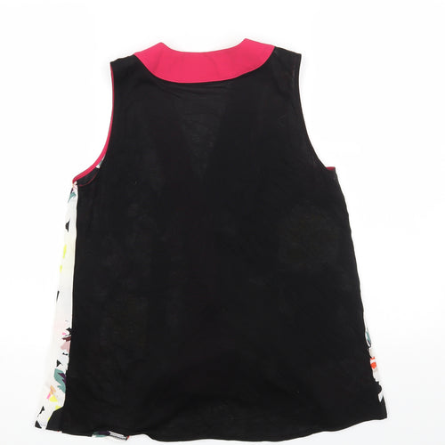 French Connection Womens Black Geometric Polyester Basic Blouse Size S V-Neck