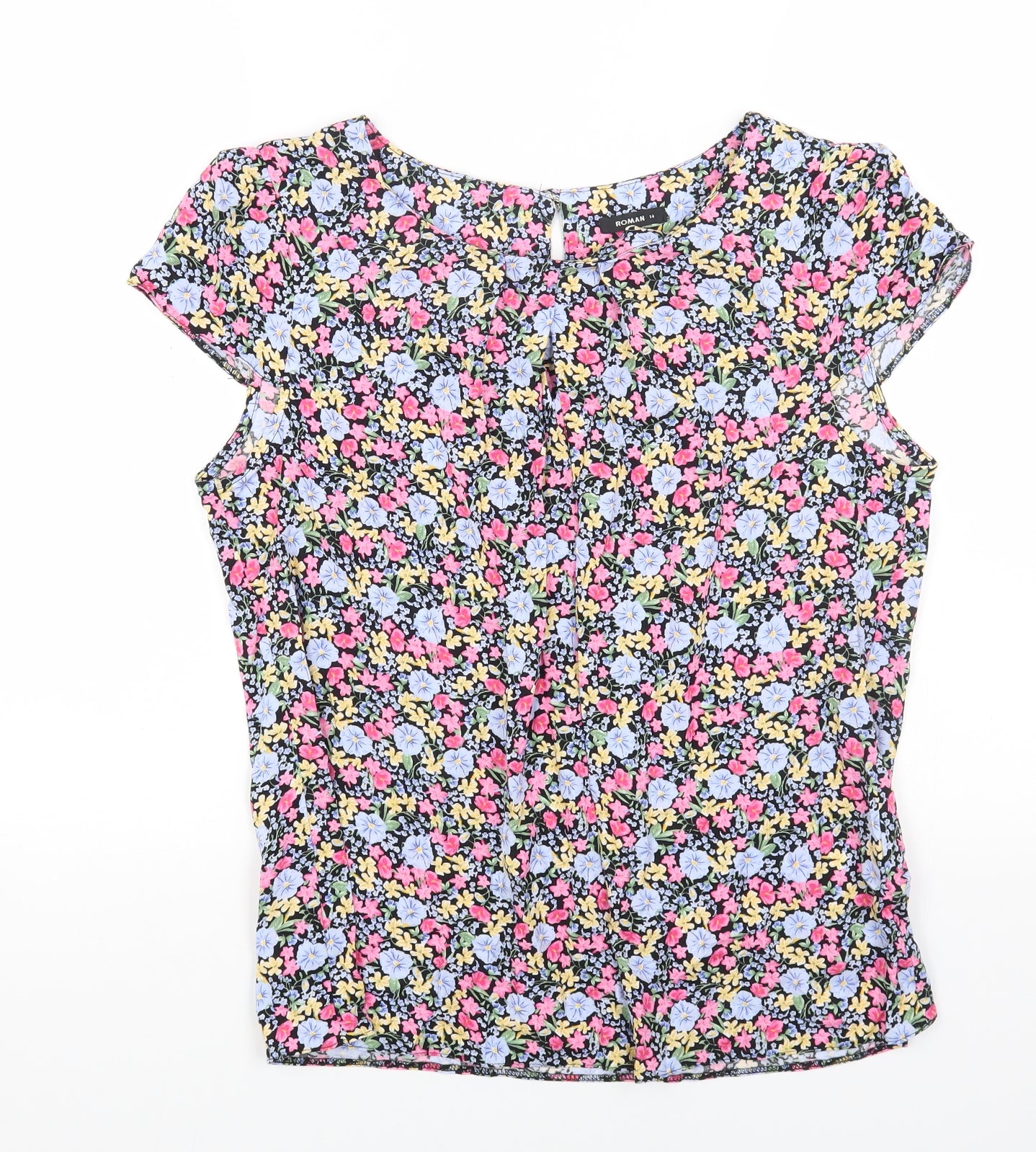 Roman Womens Multicoloured Floral Viscose Basic T-Shirt Size 14 Round Neck