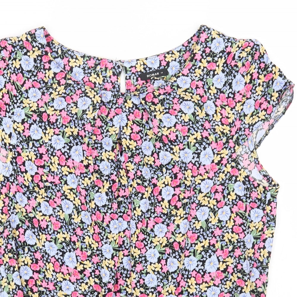 Roman Womens Multicoloured Floral Viscose Basic T-Shirt Size 14 Round Neck