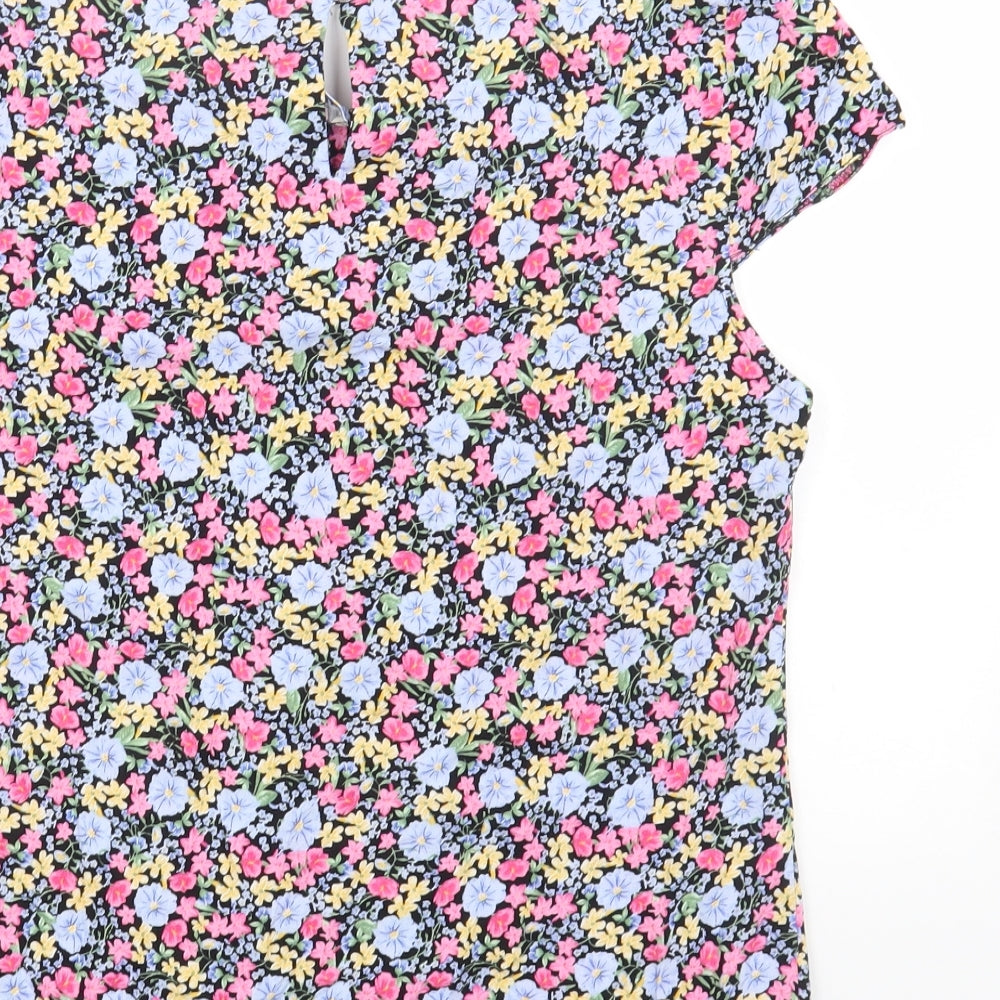 Roman Womens Multicoloured Floral Viscose Basic T-Shirt Size 14 Round Neck