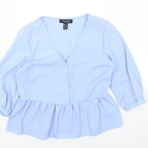 New Look Womens Blue Polyester Basic Blouse Size 6 V-Neck