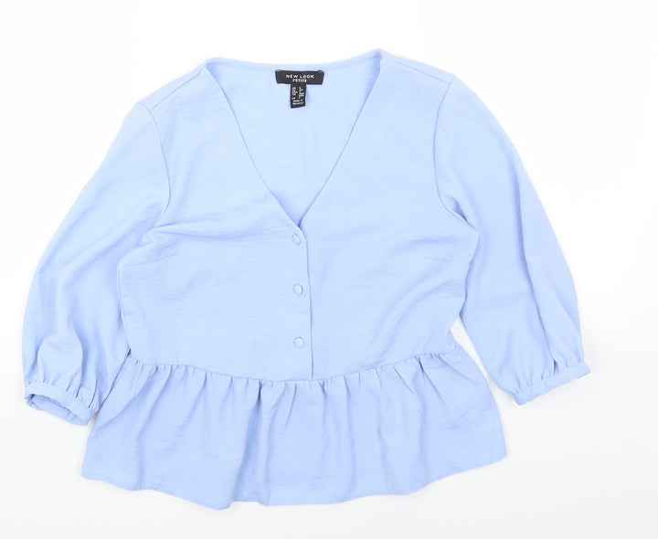 New Look Womens Blue Polyester Basic Blouse Size 6 V-Neck