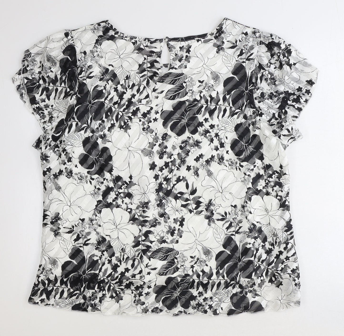 Anna Rose Womens White Floral Polyester Basic Blouse Size 22 Round Neck