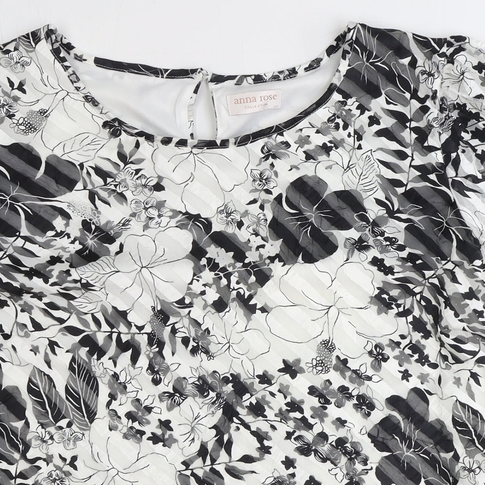Anna Rose Womens White Floral Polyester Basic Blouse Size 22 Round Neck
