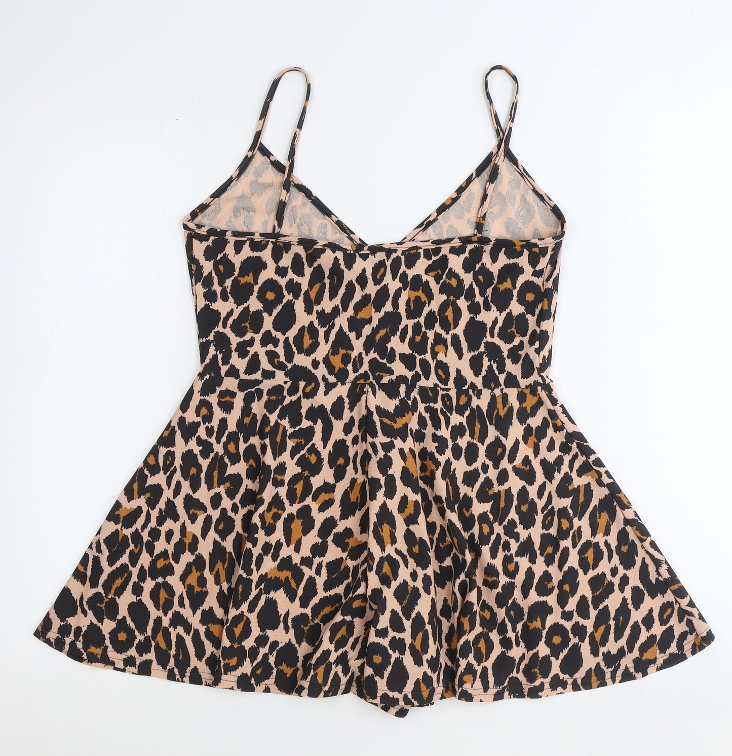 PRETTYLITTLETHING Womens Brown Animal Print Polyester Playsuit One-Piece Size 10 Pullover