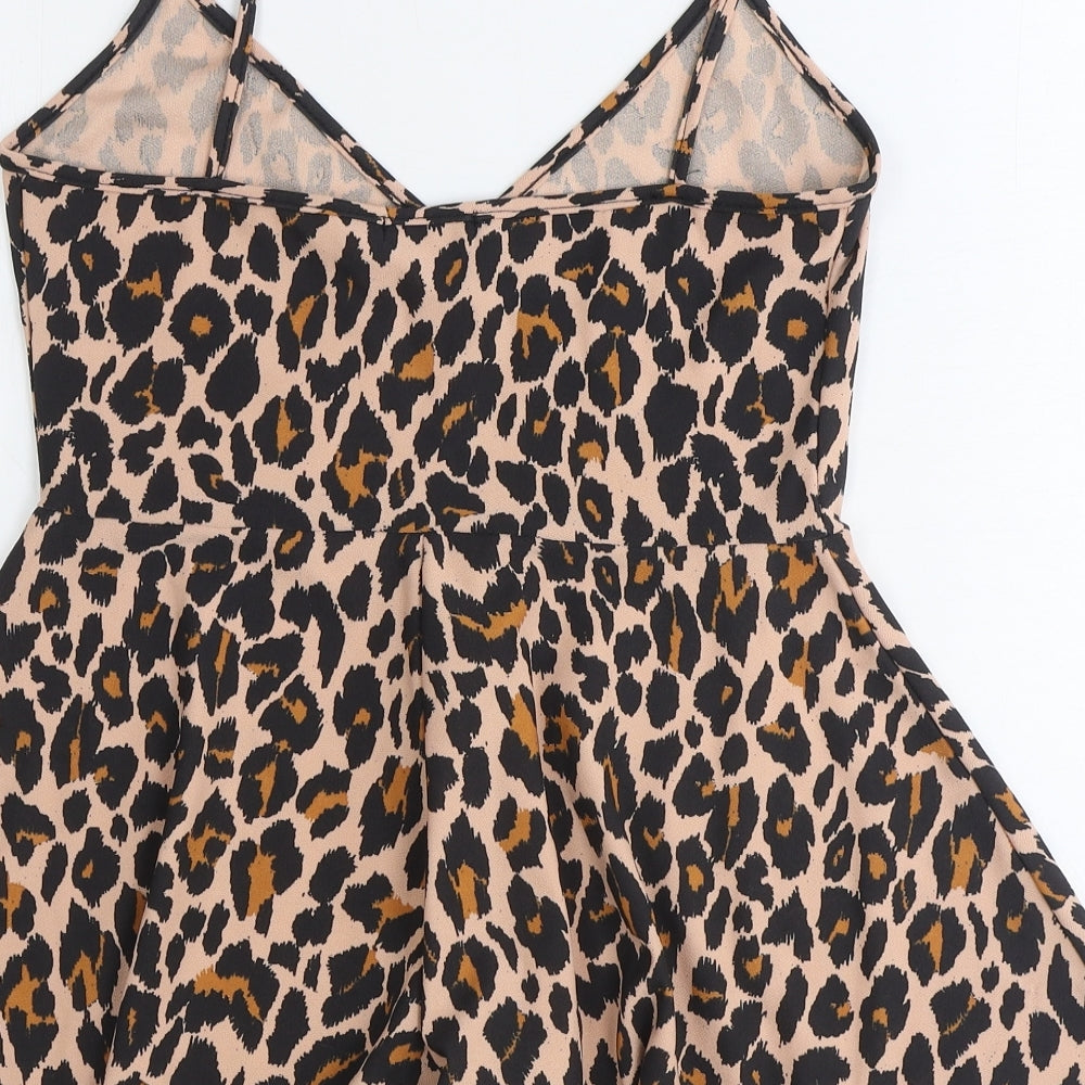 PRETTYLITTLETHING Womens Brown Animal Print Polyester Playsuit One-Piece Size 10 Pullover