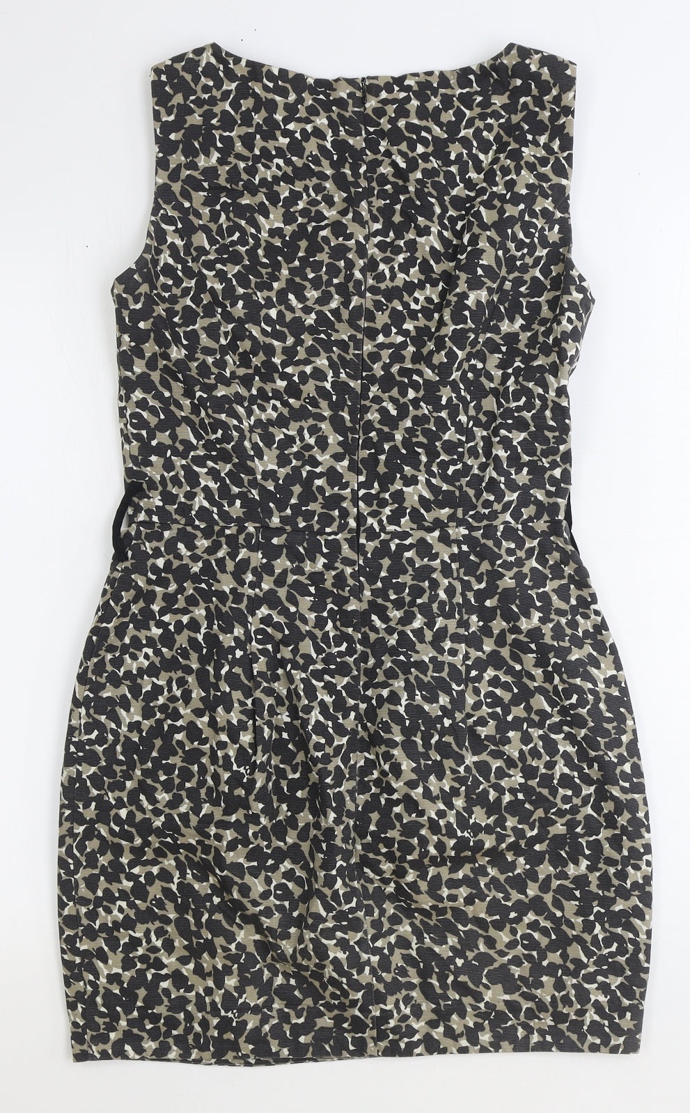 Warehouse Womens Brown Animal Print Cotton Pencil Dress Size 10 Boat Neck Zip
