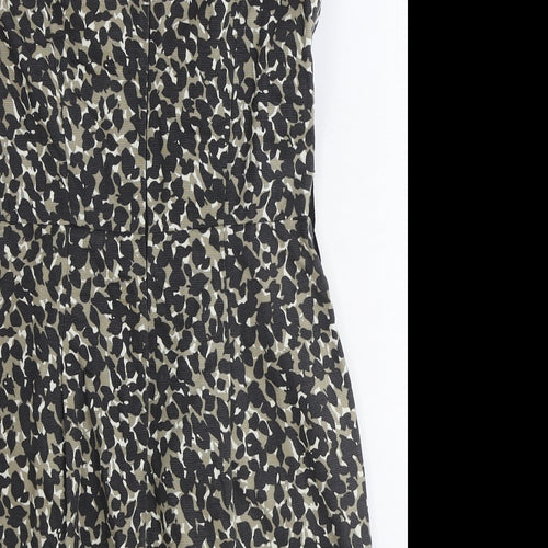 Warehouse Womens Brown Animal Print Cotton Pencil Dress Size 10 Boat Neck Zip