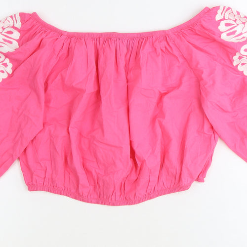 Marks and Spencer Womens Pink 100% Cotton Cropped Blouse Size 16 Off the Shoulder