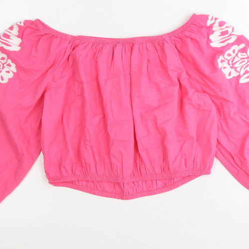 Marks and Spencer Womens Pink 100% Cotton Cropped Blouse Size 16 Off the Shoulder