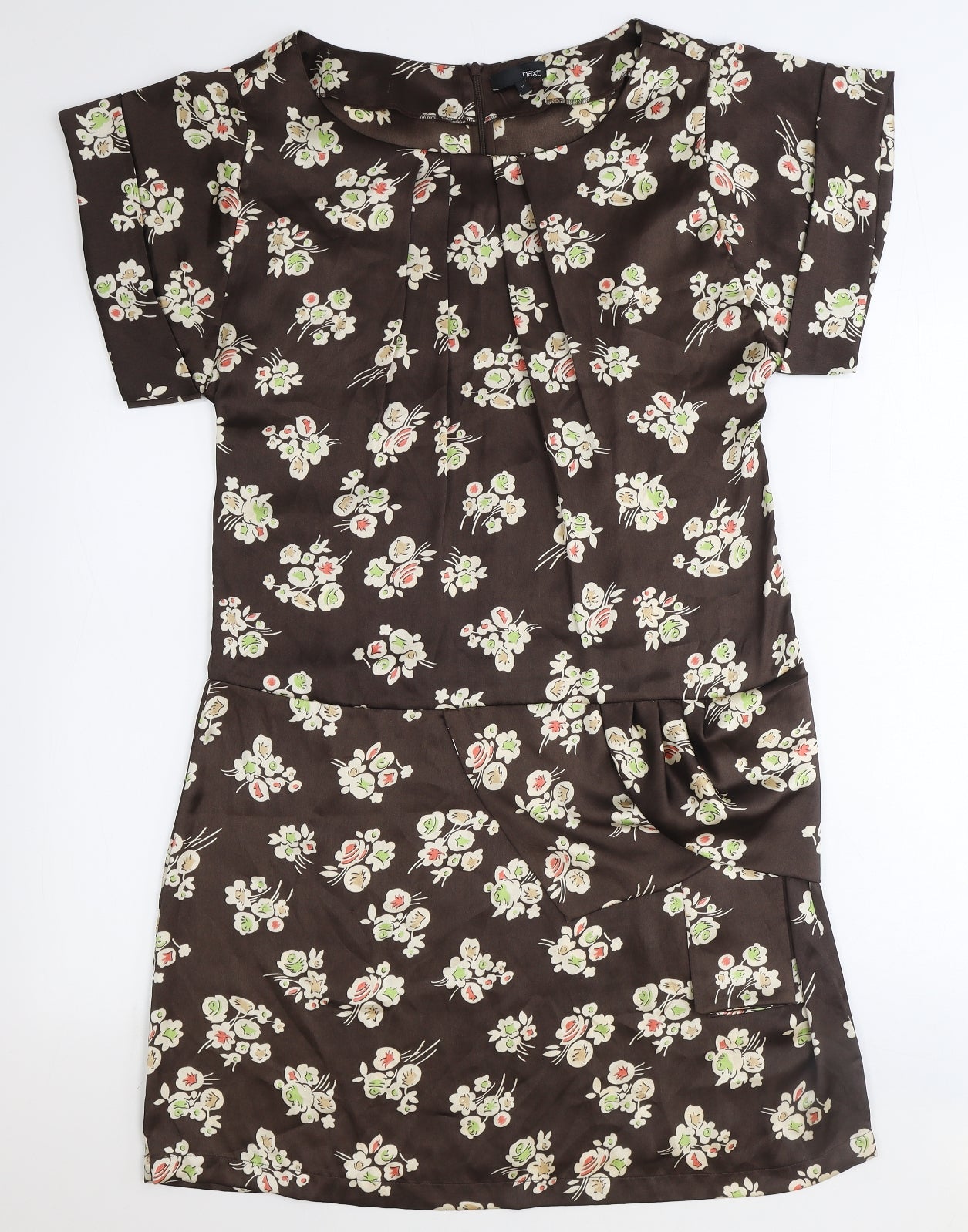 NEXT Womens Brown Floral Polyester Shift Size 14 Boat Neck Zip
