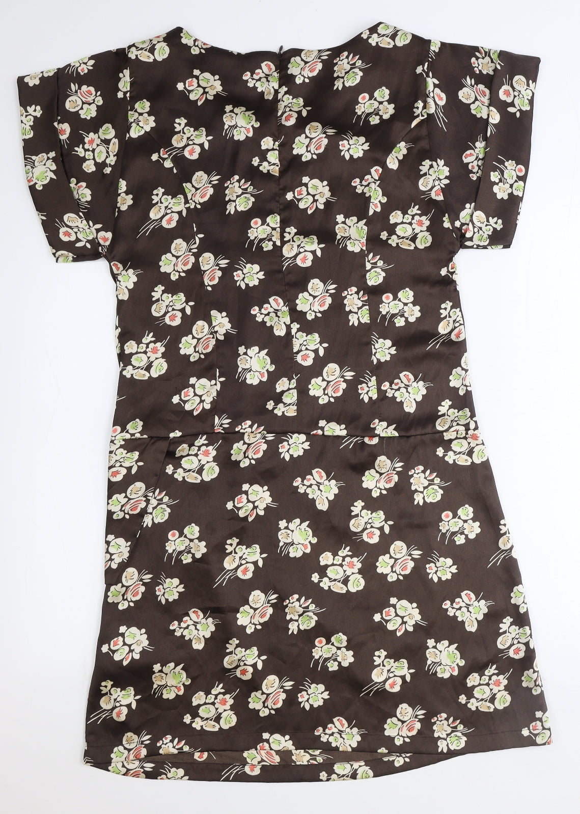 NEXT Womens Brown Floral Polyester Shift Size 14 Boat Neck Zip