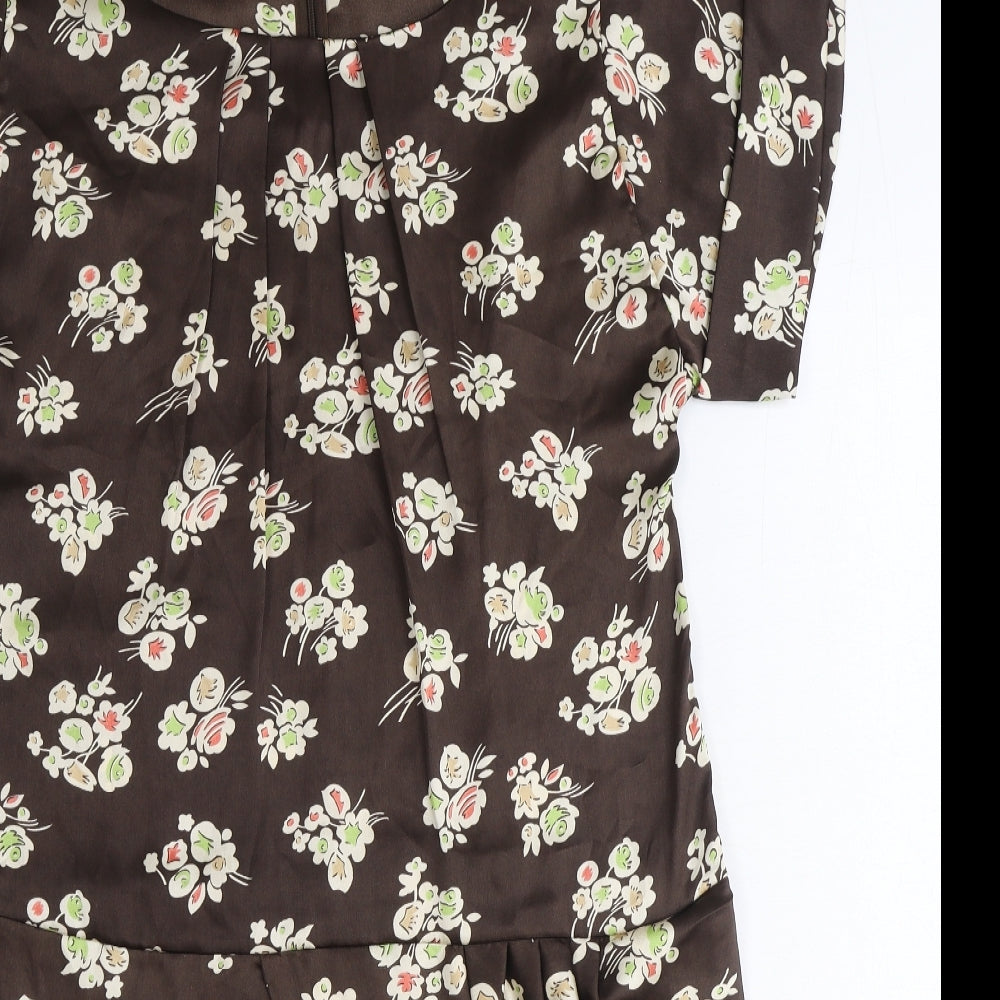 NEXT Womens Brown Floral Polyester Shift Size 14 Boat Neck Zip