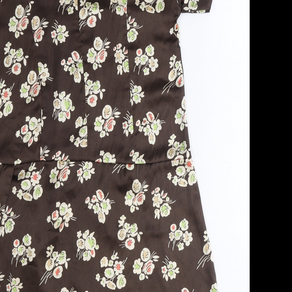 NEXT Womens Brown Floral Polyester Shift Size 14 Boat Neck Zip
