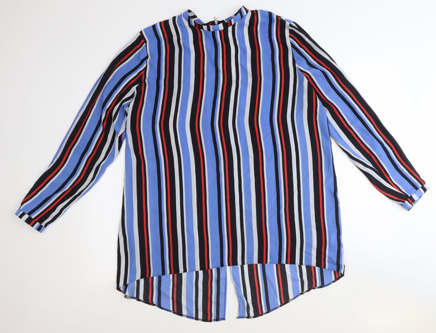 Primark Womens Blue Striped Polyester Basic Blouse Size 18 Round Neck