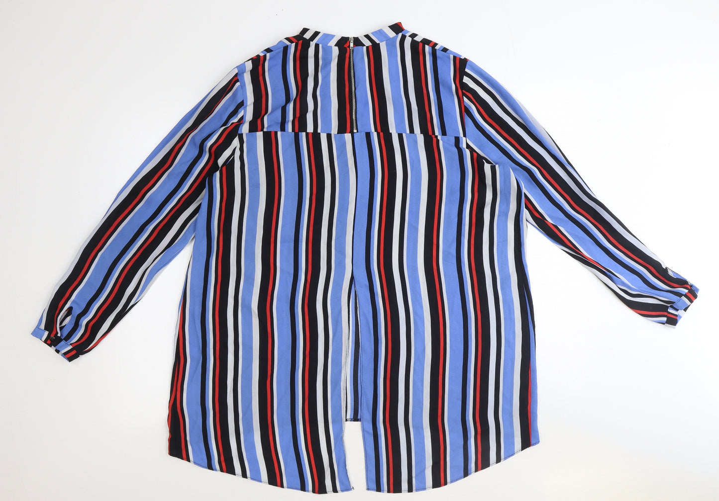 Primark Womens Blue Striped Polyester Basic Blouse Size 18 Round Neck