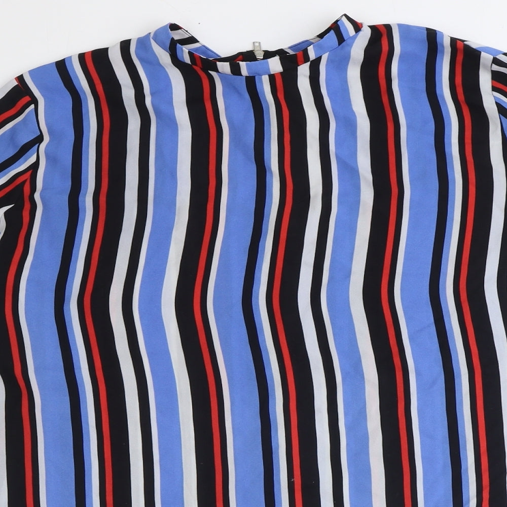 Primark Womens Blue Striped Polyester Basic Blouse Size 18 Round Neck