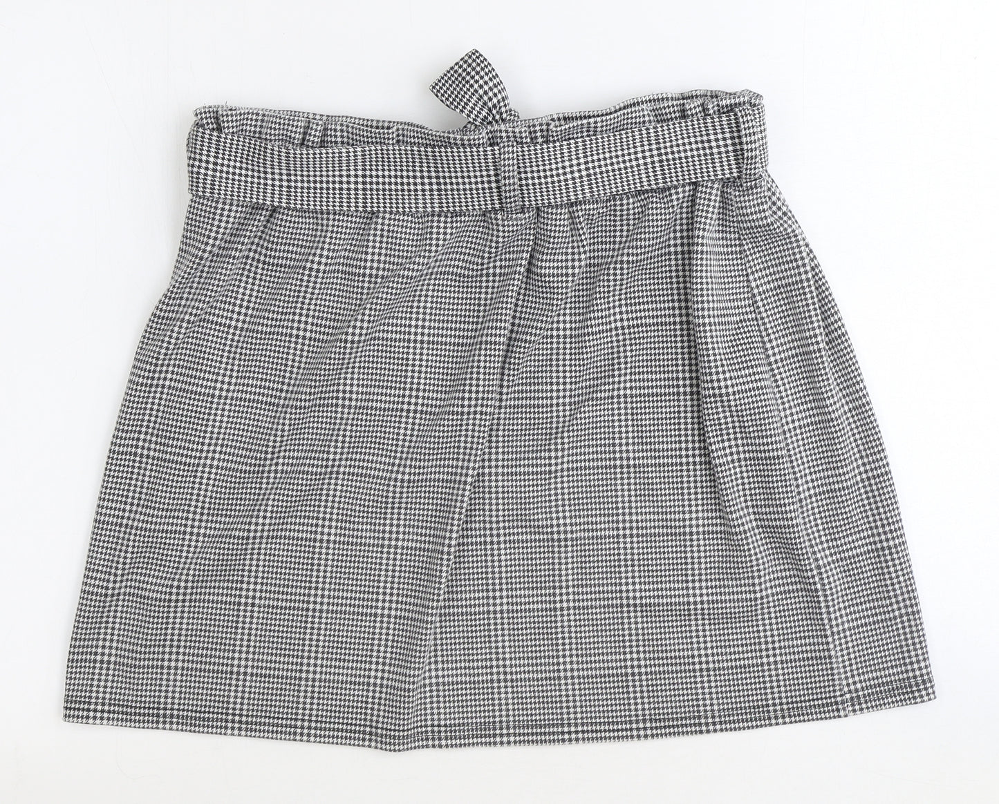 New Look Womens Black Plaid Polyester Mini Skirt Size 14 Tie