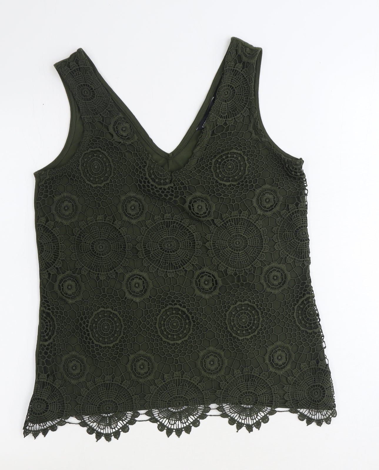 Dorothy Perkins Womens Green Geometric Polyester Basic Tank Size 12 V-Neck