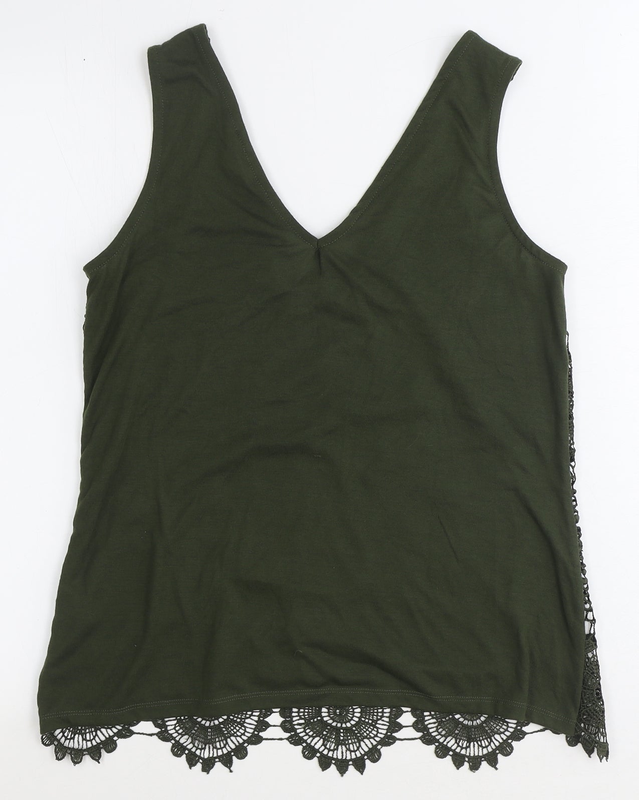 Dorothy Perkins Womens Green Geometric Polyester Basic Tank Size 12 V-Neck