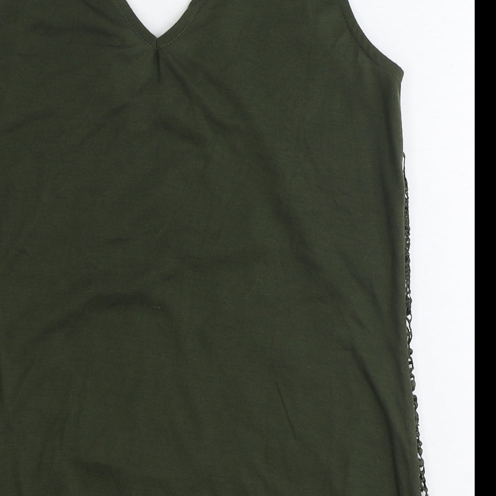Dorothy Perkins Womens Green Geometric Polyester Basic Tank Size 12 V-Neck