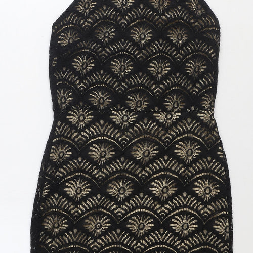 Monteau Womens Black Geometric Nylon Pencil Dress Size S Round Neck Zip
