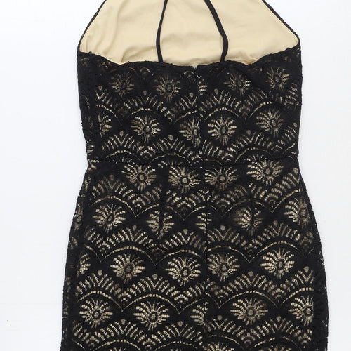 Monteau Womens Black Geometric Nylon Pencil Dress Size S Round Neck Zip