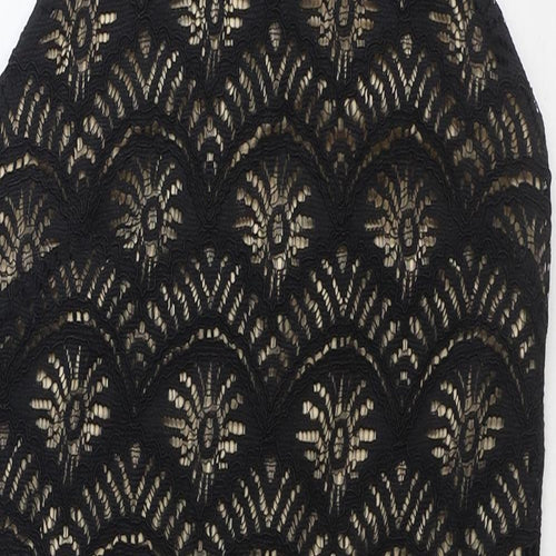 Monteau Womens Black Geometric Nylon Pencil Dress Size S Round Neck Zip