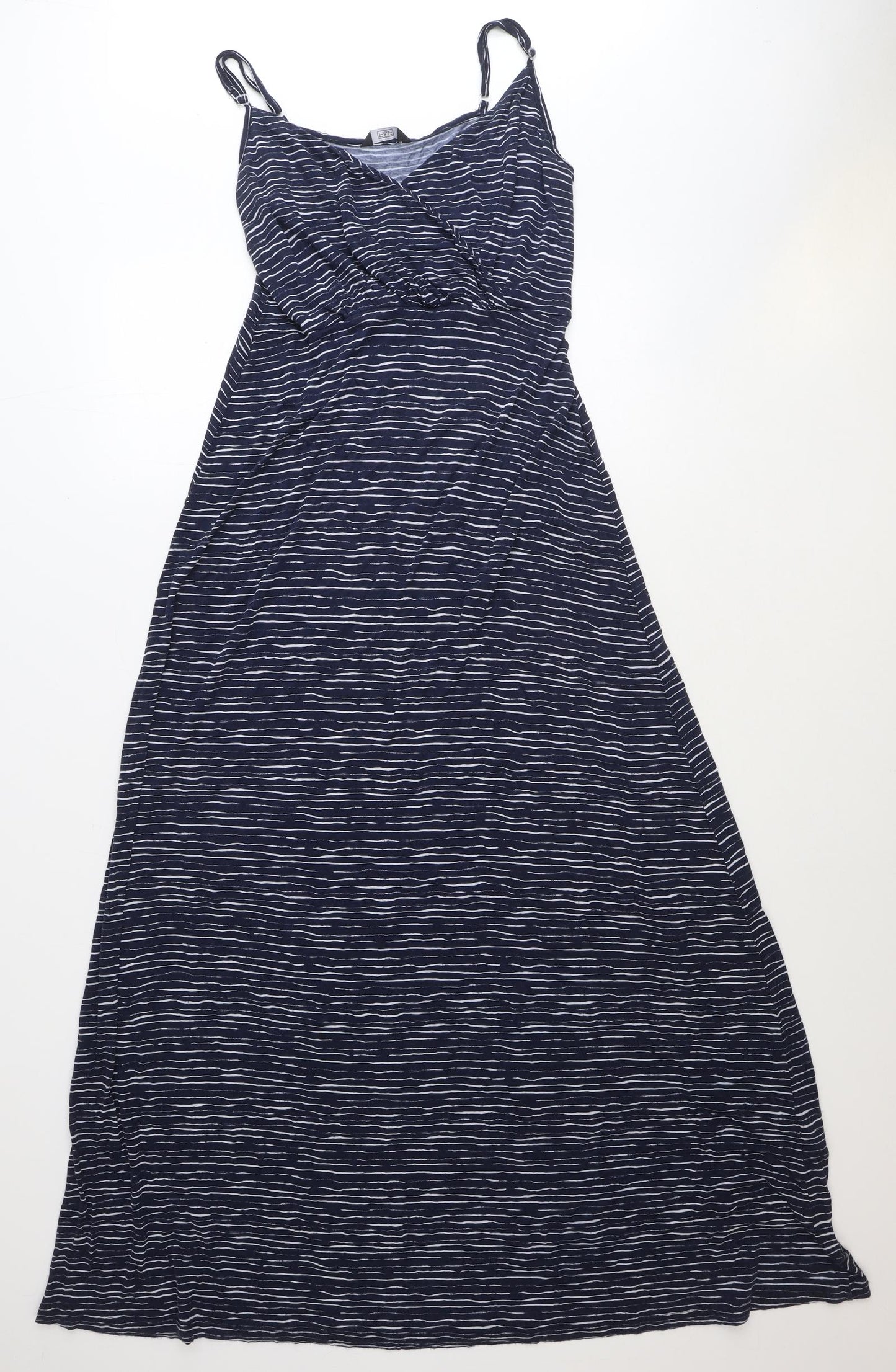 F&F Womens Blue Geometric Viscose Maxi Size 12 V-Neck Pullover