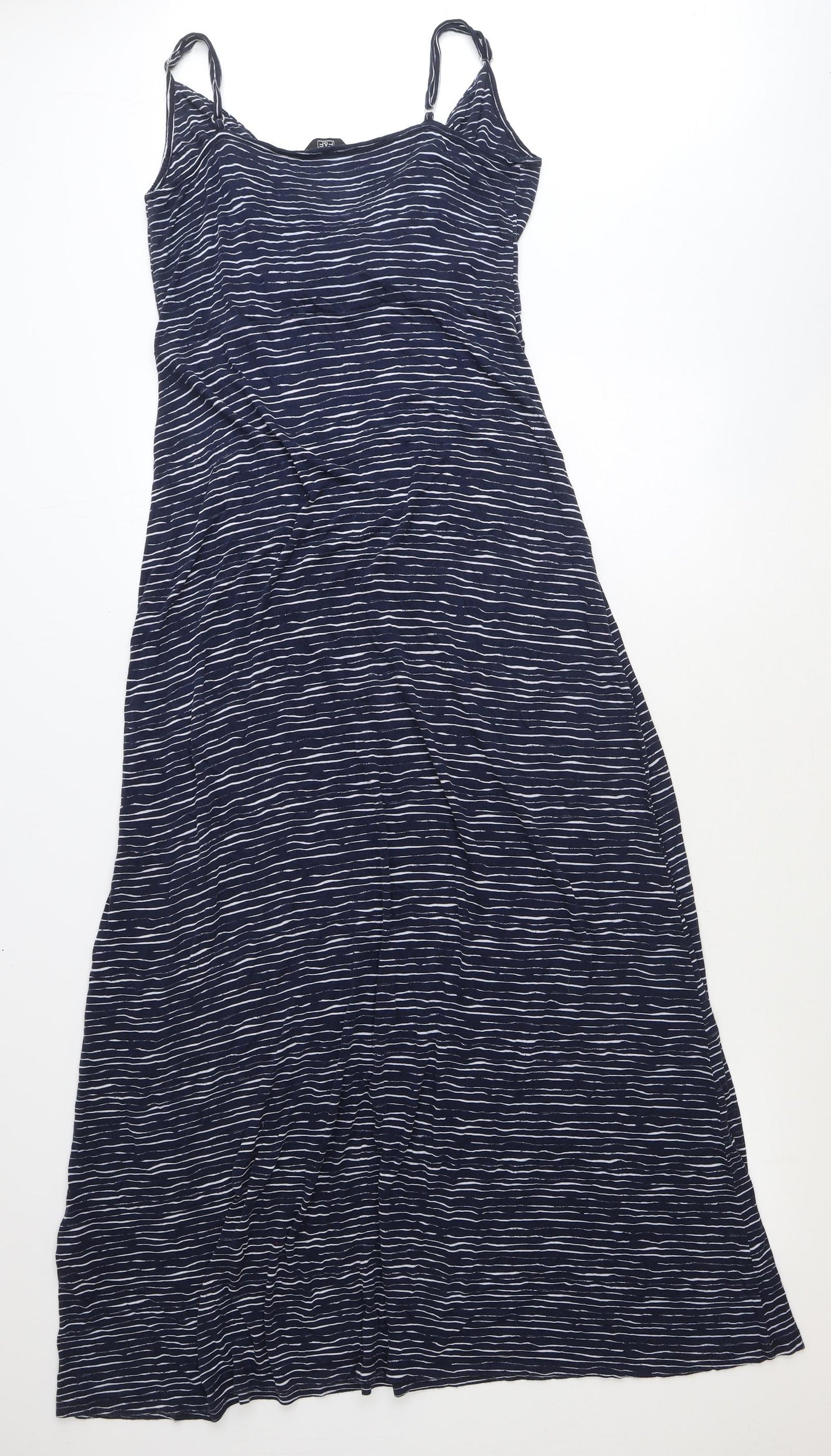 F&F Womens Blue Geometric Viscose Maxi Size 12 V-Neck Pullover