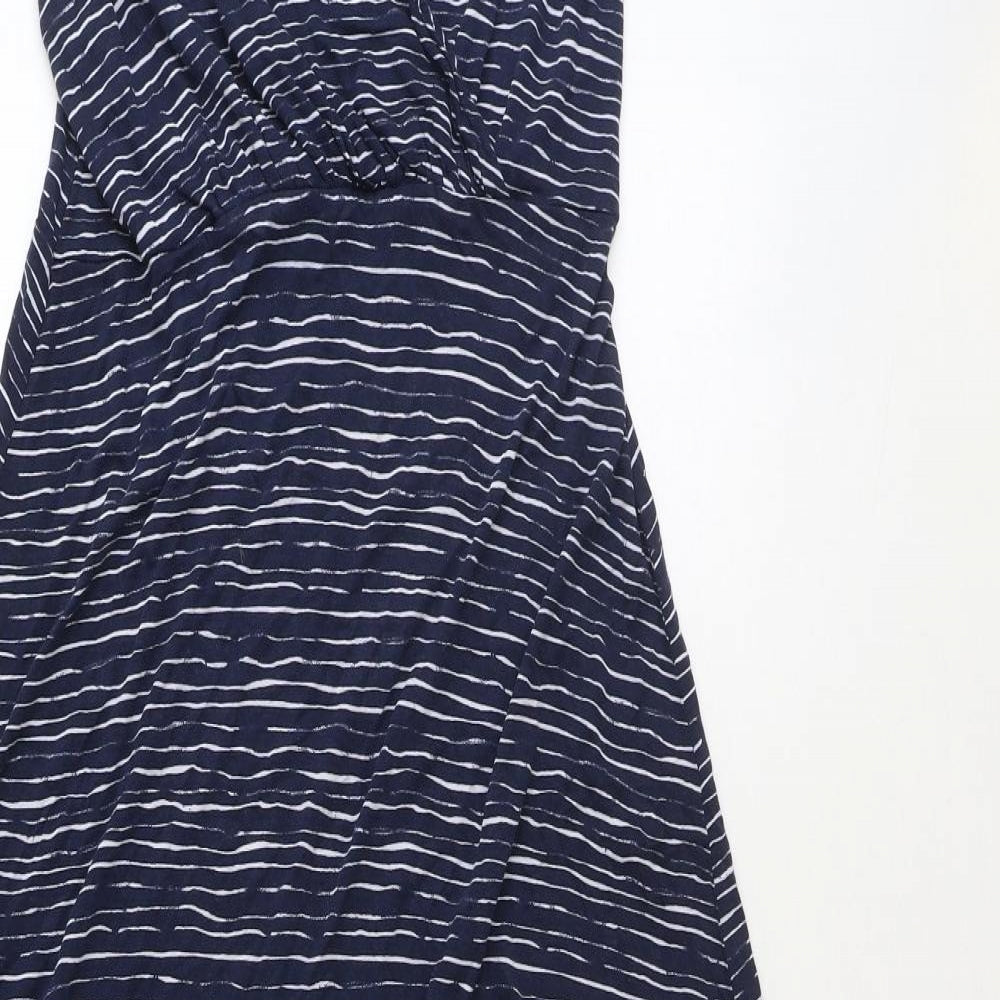 F&F Womens Blue Geometric Viscose Maxi Size 12 V-Neck Pullover