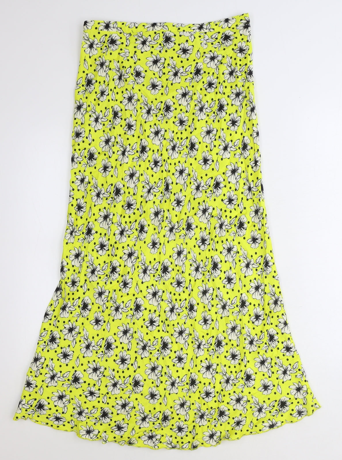 Zara Womens Yellow Floral Viscose A-Line Skirt Size M Zip