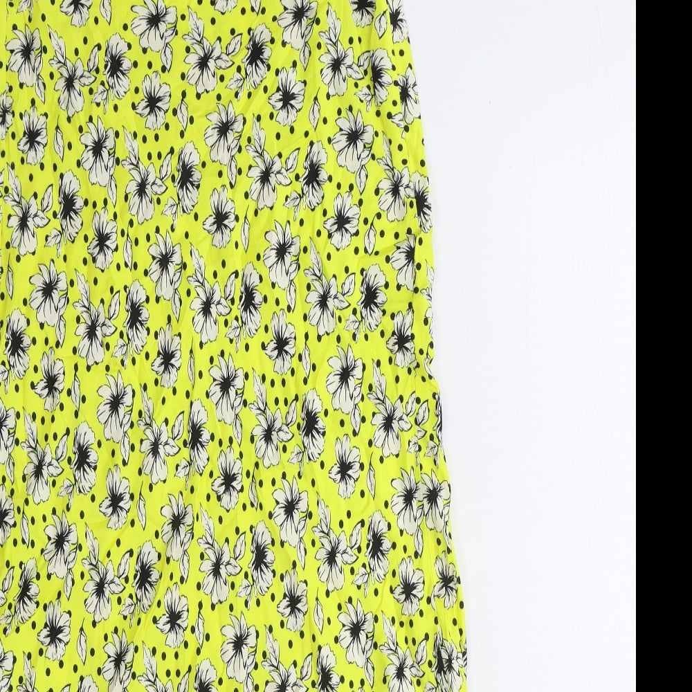 Zara Womens Yellow Floral Viscose A-Line Skirt Size M Zip