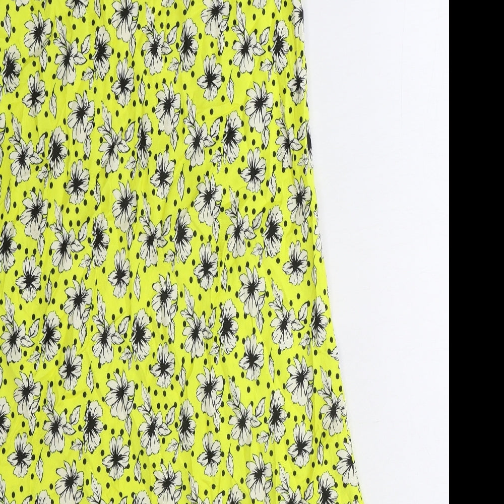 Zara Womens Yellow Floral Viscose A-Line Skirt Size M Zip