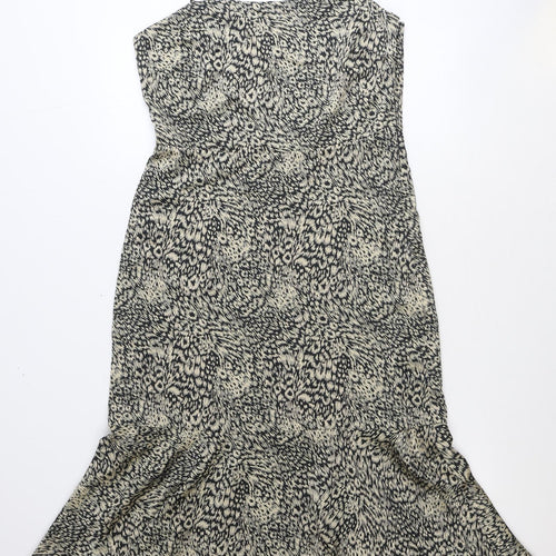 Oasis Womens Beige Animal Print Polyester A-Line Size 12 Square Neck Zip - Leopard Print