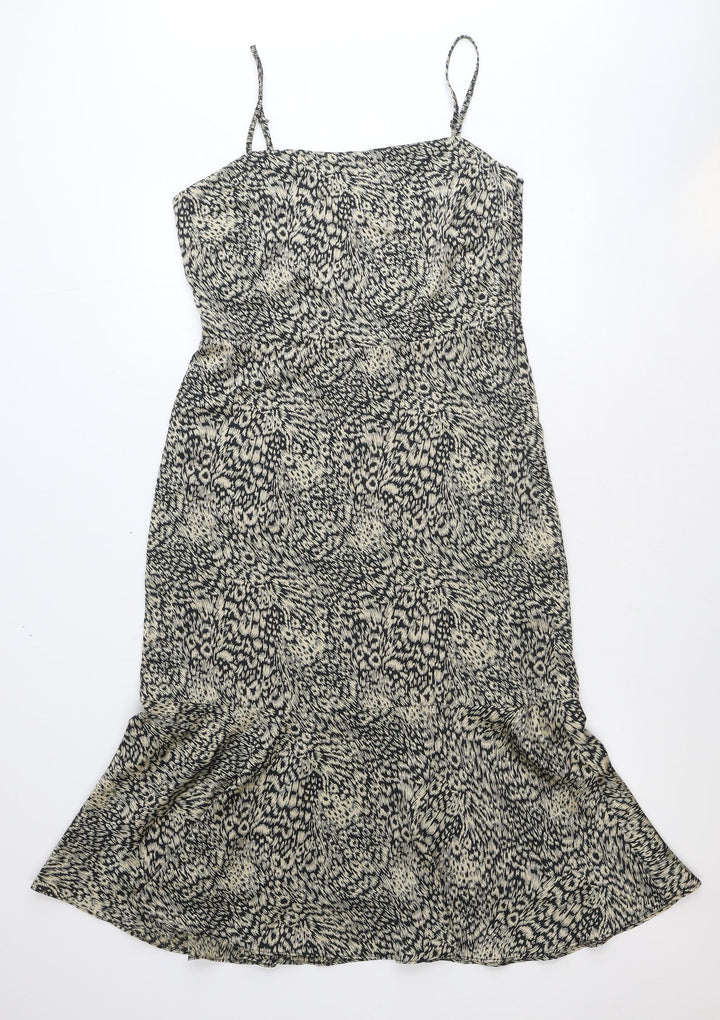 Oasis Womens Beige Animal Print Polyester A-Line Size 12 Square Neck Zip - Leopard Print