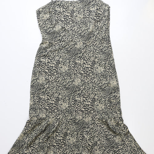 Oasis Womens Beige Animal Print Polyester A-Line Size 12 Square Neck Zip - Leopard Print
