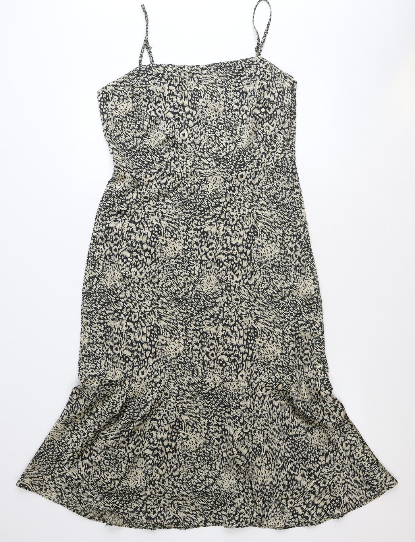 Oasis Womens Beige Animal Print Polyester A-Line Size 12 Square Neck Zip - Leopard Print