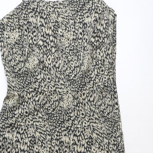 Oasis Womens Beige Animal Print Polyester A-Line Size 12 Square Neck Zip - Leopard Print